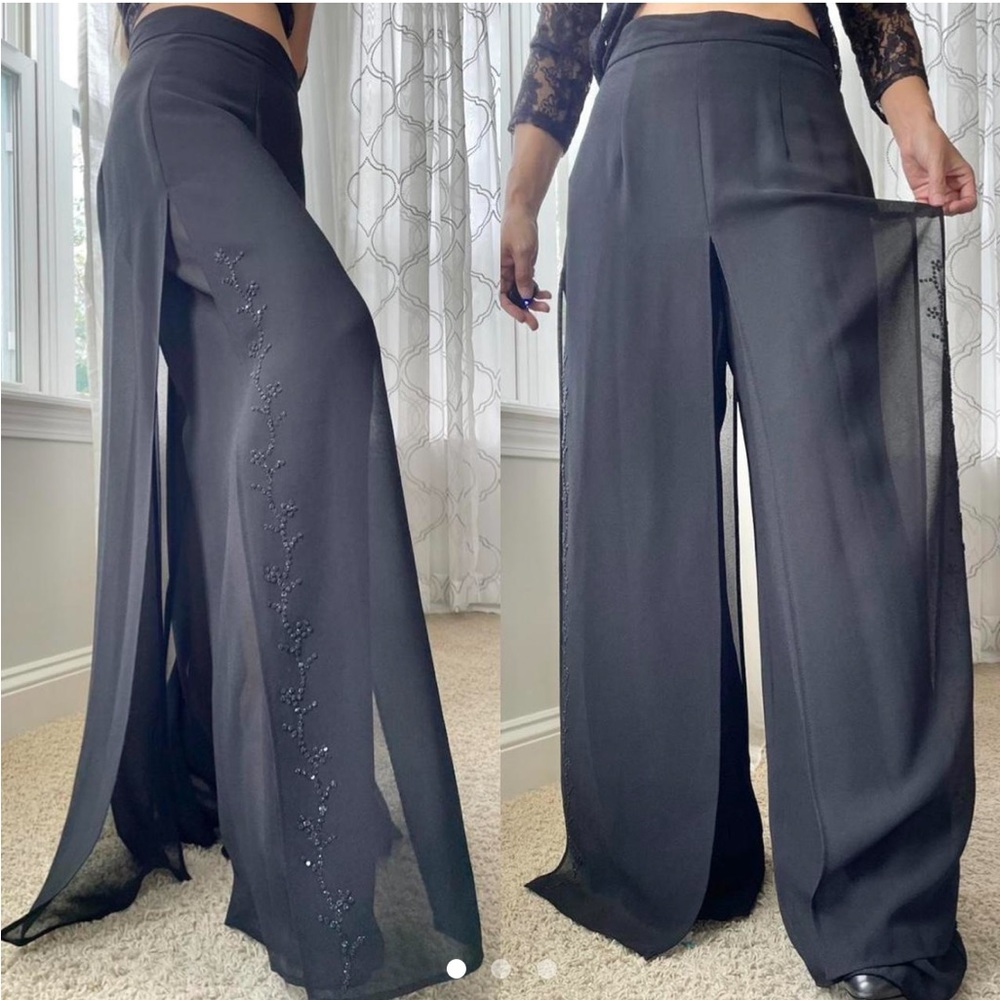 JBS Ltd Vintage Palazzos High Waist Sheer Split/Slit High Rise Waist Wide Flare